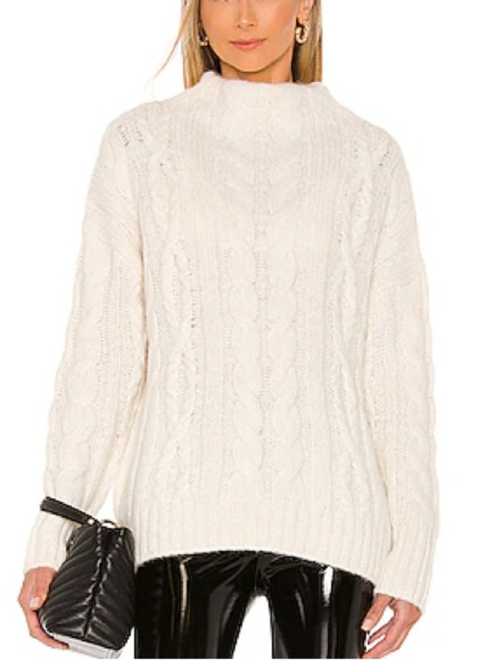 Revolve Vince Cozy Cream White Braided Cable Knit Funnel Neck Sweater